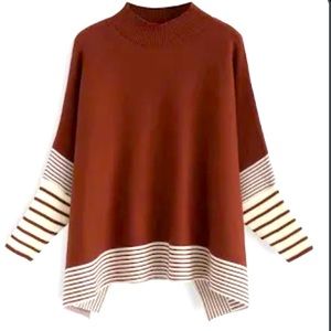 Stripe Sleeve Burnt Orange Poncho Sweater